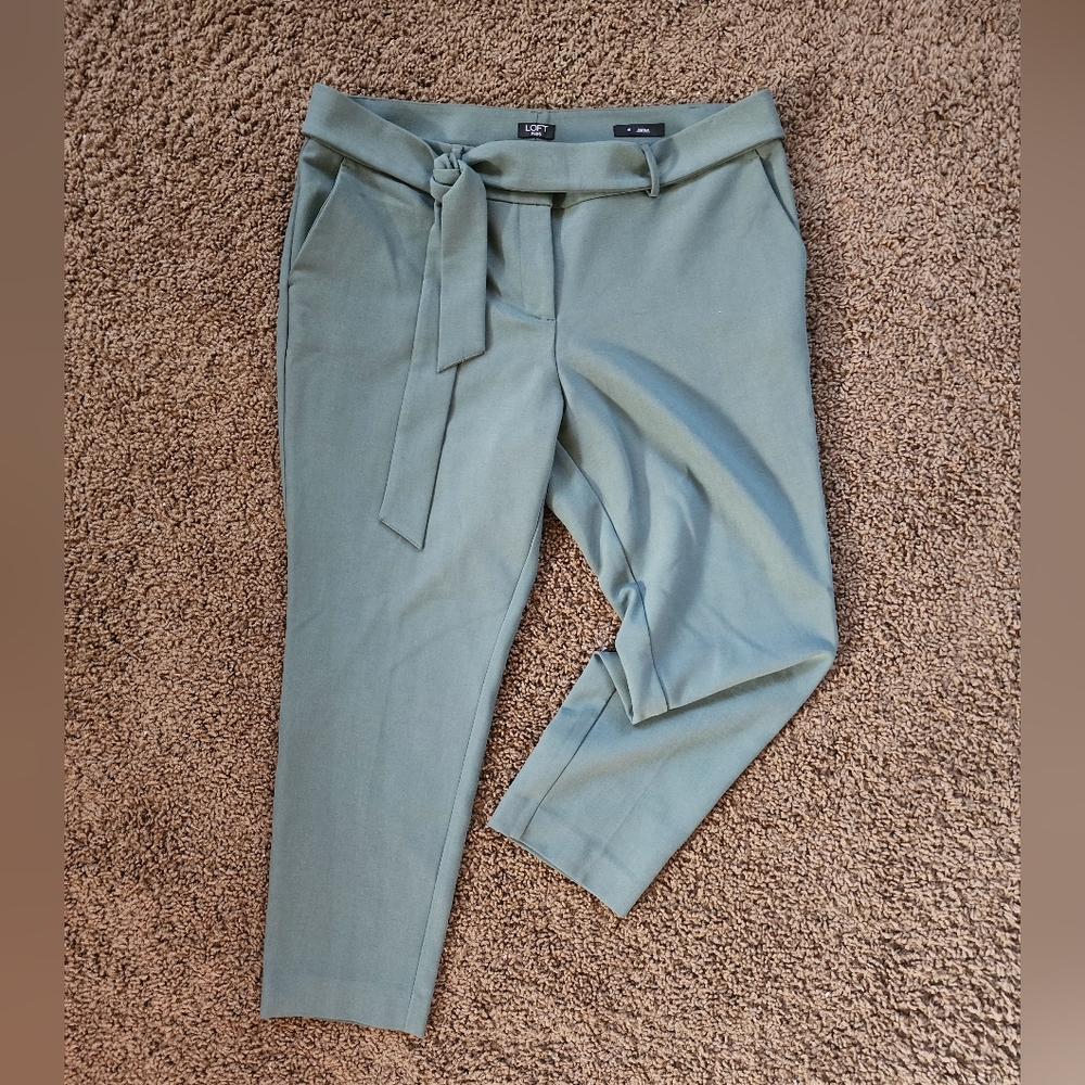 LOFT Green Chinos with Tie-Belt and Cropped Length